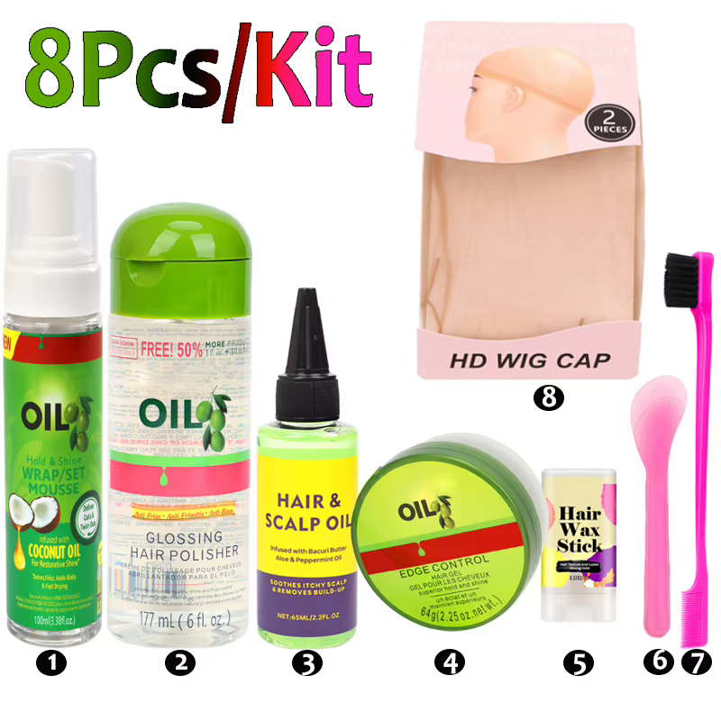 Kit d'installation de perruque, 8 pièces, Mousse capillaire brillante, polisseuse pour cuir chevelu,