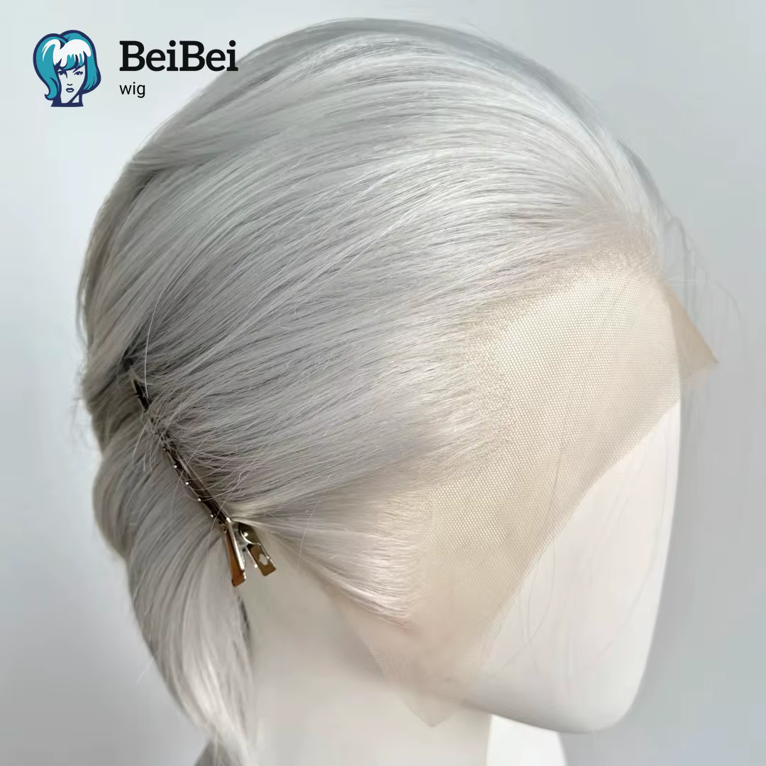 BeiBei – perruque Lace Front Wig synthétique courte noire, 8 pouces, 13x4, Blonde argentée, en Fiber