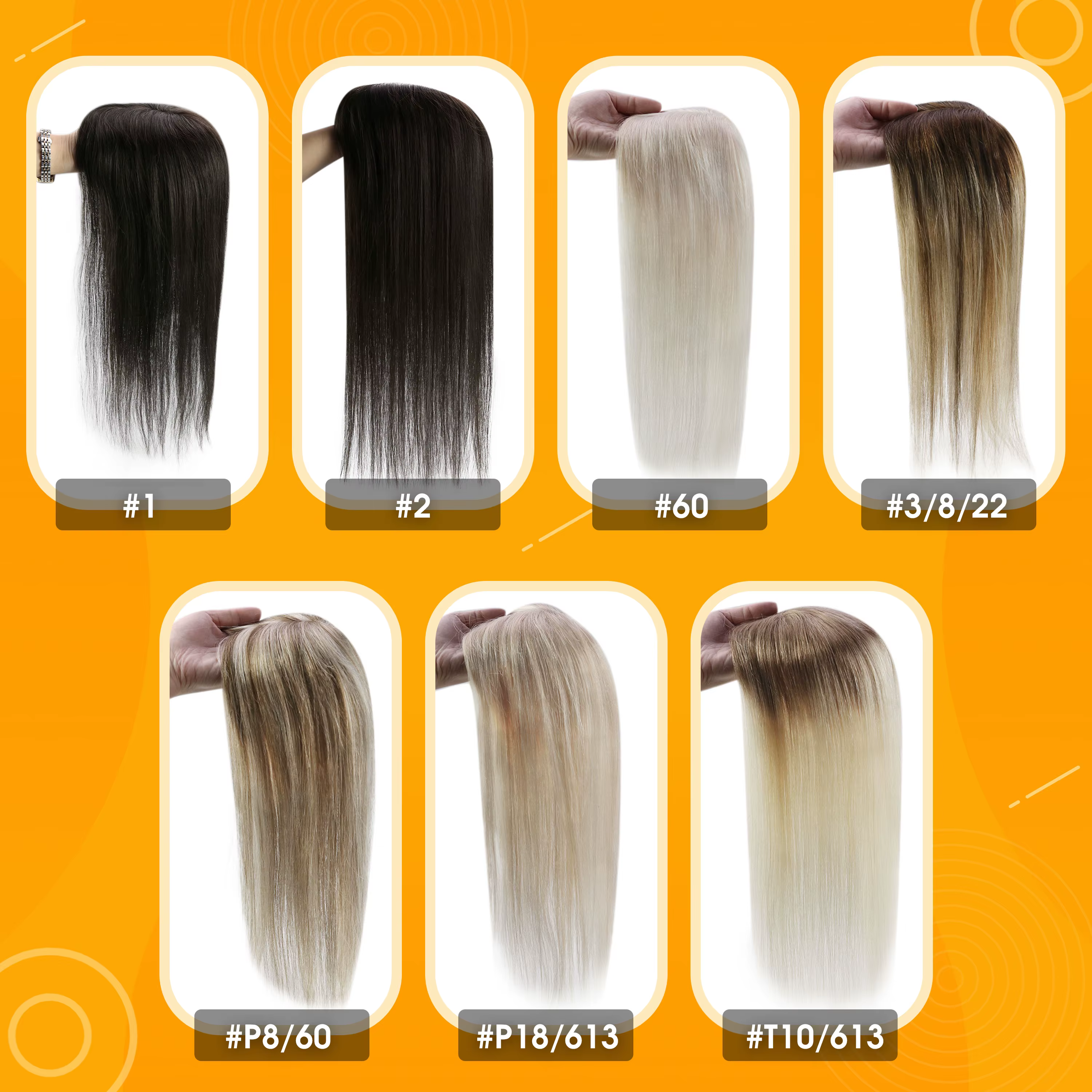 Full Shine Hair Topper pour femme, cheveux humains Remy, cheveux à clip, partie libre, base mono, do