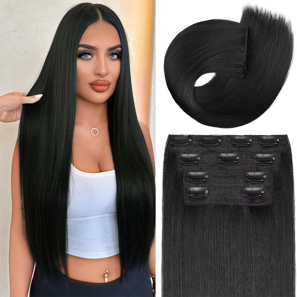 Extensions de cheveux synthétiques ondulées longues rouges cuivrées à clipser, 20 pouces, 4 pièces,