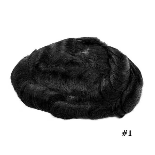 Prothèse capillaire pour homme en PU ultra-fin 0,06-0,08 mm, perruque toupet avec nœuds, postiche na