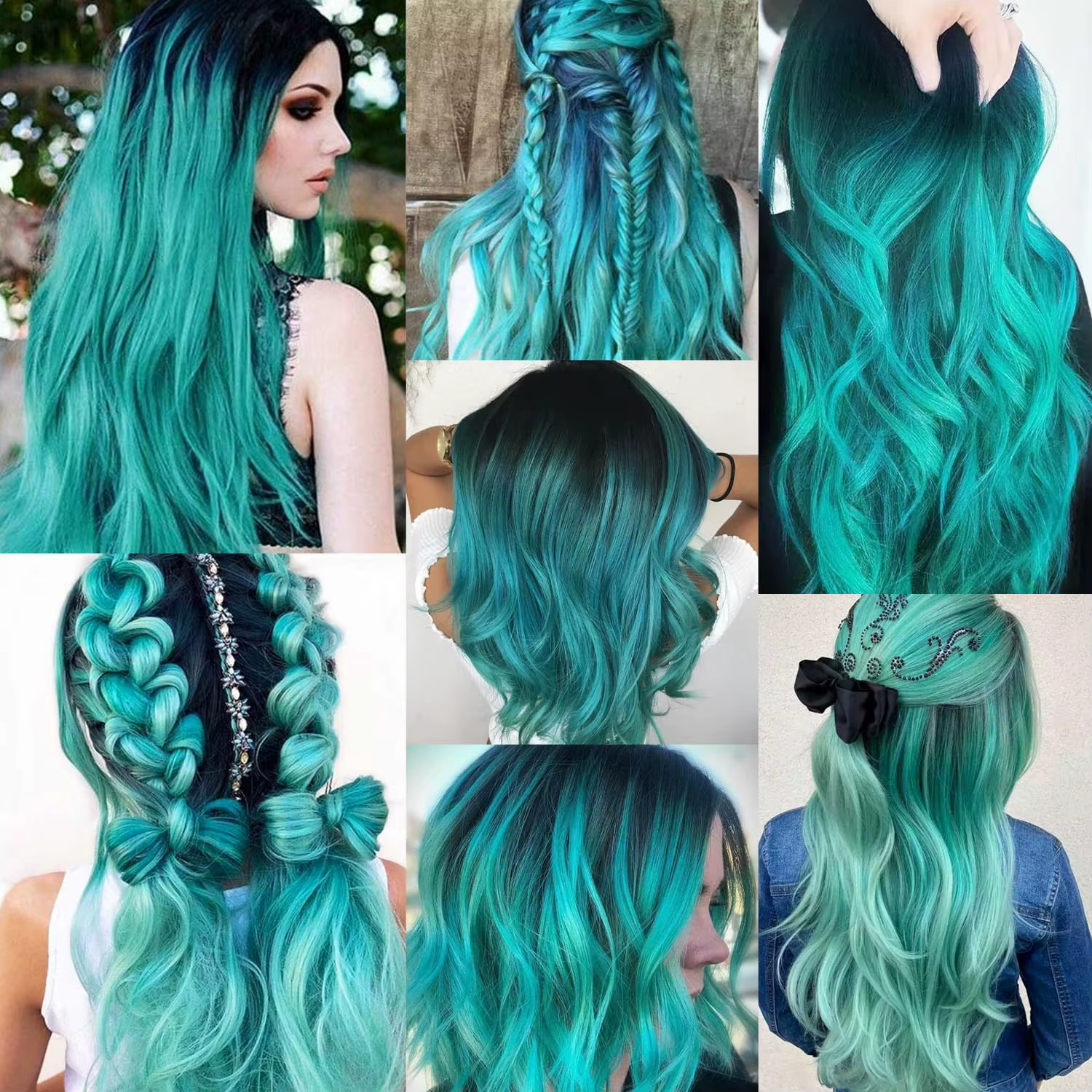 12 pièces Extensions de cheveux bleu sarcelle à clips, Extension de reflets de fête colorés pour enf