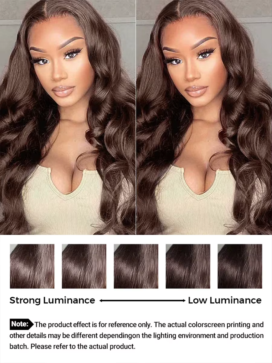 Perruque Lace Frontal Wig Body Wave brésilienne naturelle, cheveux vierges, brun chocolat, 13x4, 13x