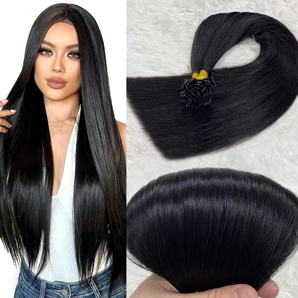 Ugeat Extensions de cheveux à pointe plate cheveux humains Fushion Remy cheveux 18-30 "50 brins/paqu