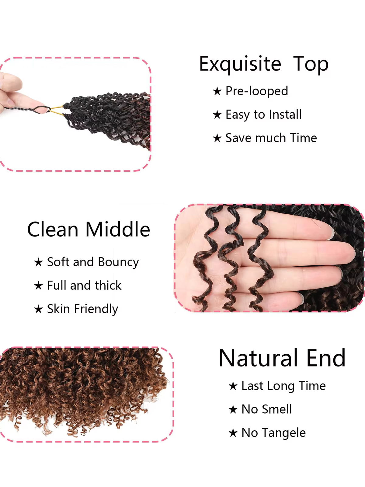 Extensions de cheveux au crochet Yanky Twist | 8" 10" 12" 14" de longueurs | 7 pièces/paquet |