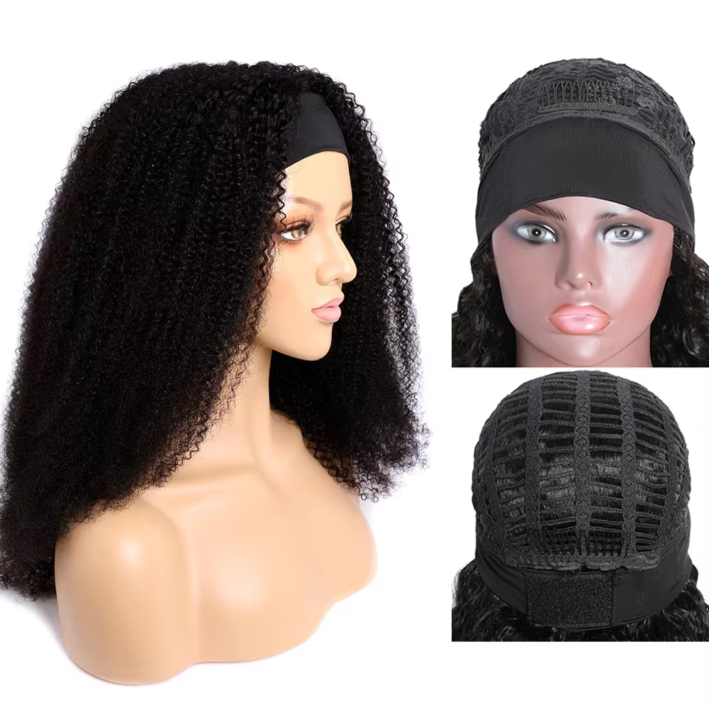 Perruques de cheveux humains naturels bandeau Afro crépus bouclés brésilien Remy perruques de cheveu