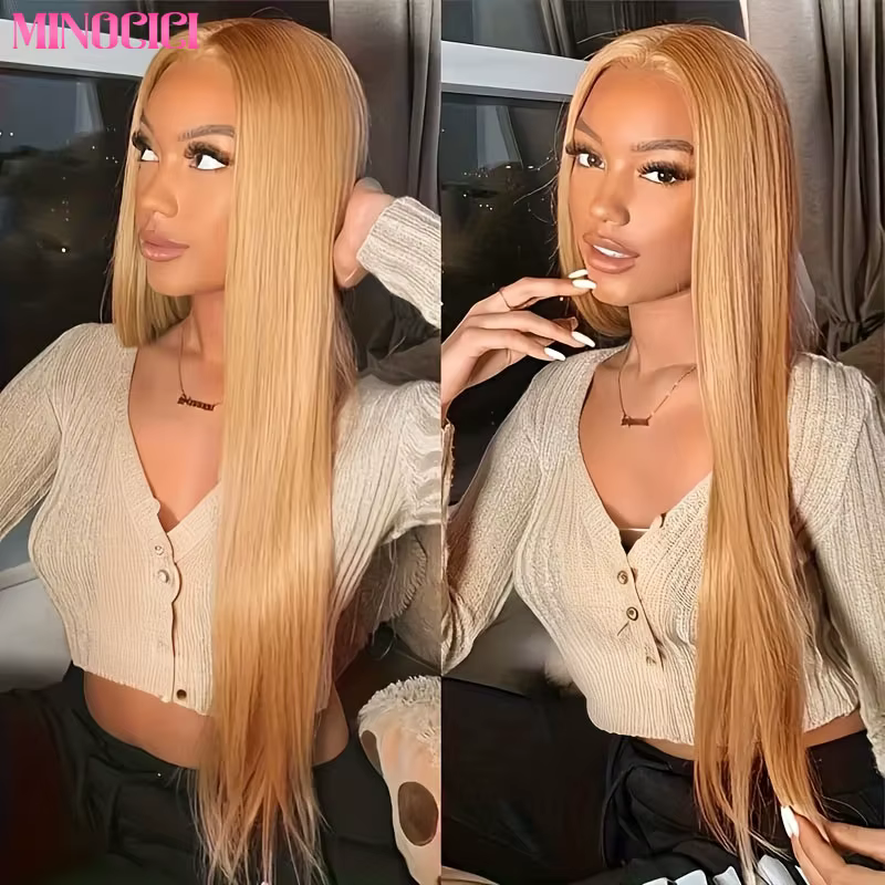 Perruques de cheveux humains blond miel droite osseuse # 27 13x6 HD perruques avant de dentelle tran