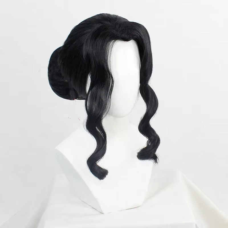 Perruque de cosplay Kimetsu No Yaiba Kibutsuji Muzan, couvre-chef noir pour femmes, cheveux synthéti