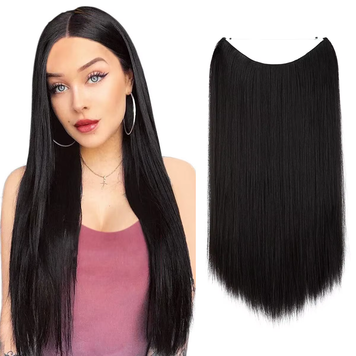 Extension capillaire synthétique Premium, fil Invisible naturel à usage quotidien avec Clips, faux p