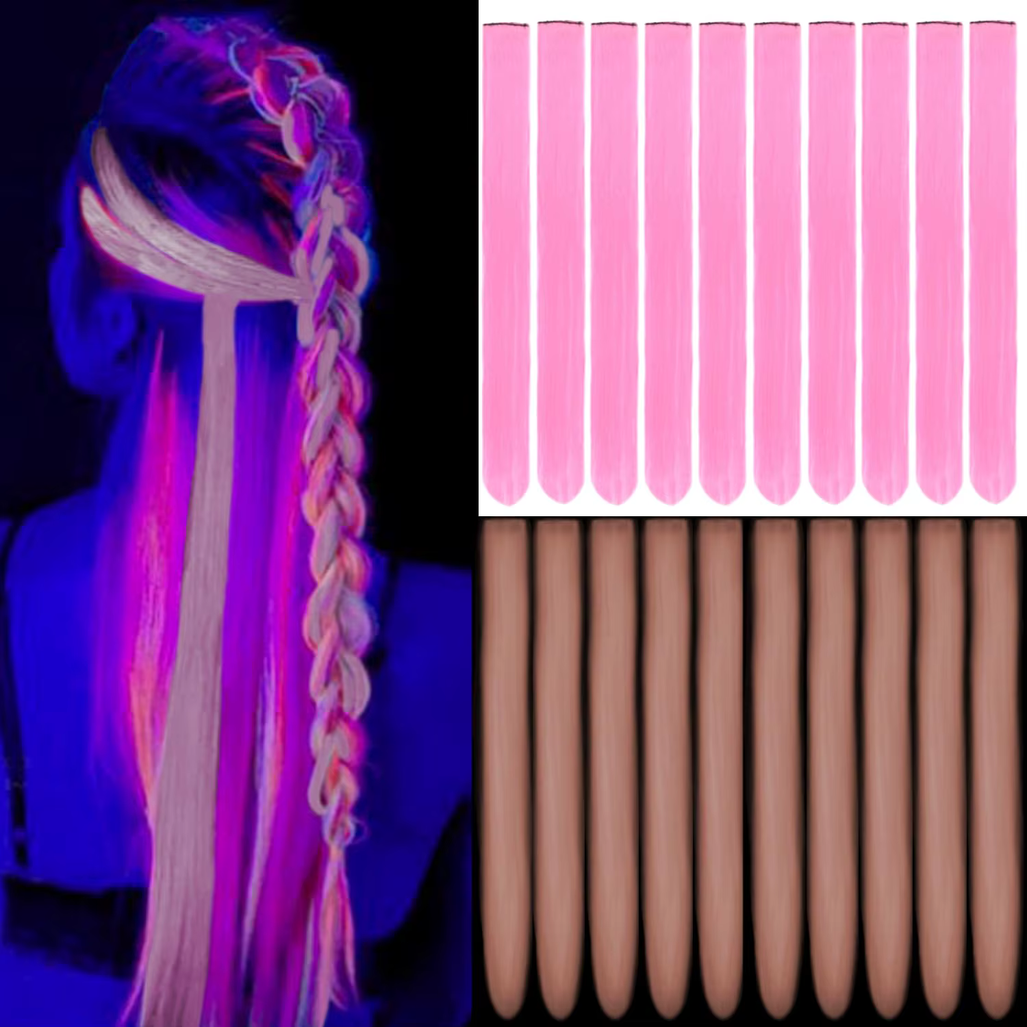 Extensions de cheveux synthétiques rose fluo qui brillent dans le noir, 20 pouces, accessoires pour