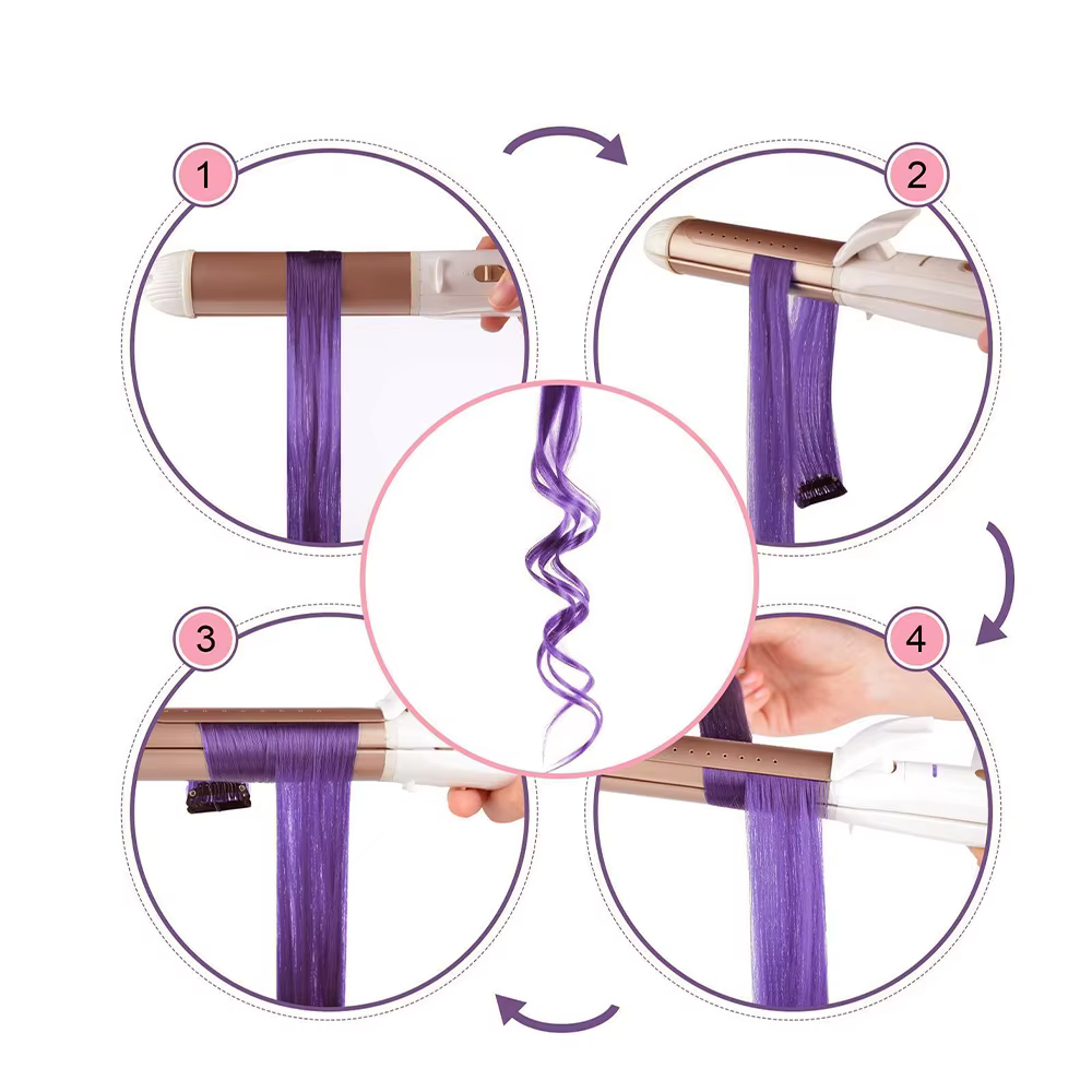 Extensions capillaires synthétiques à clips, 6 pièces/paquet, reflets de fête colorés, 22 pouces, po