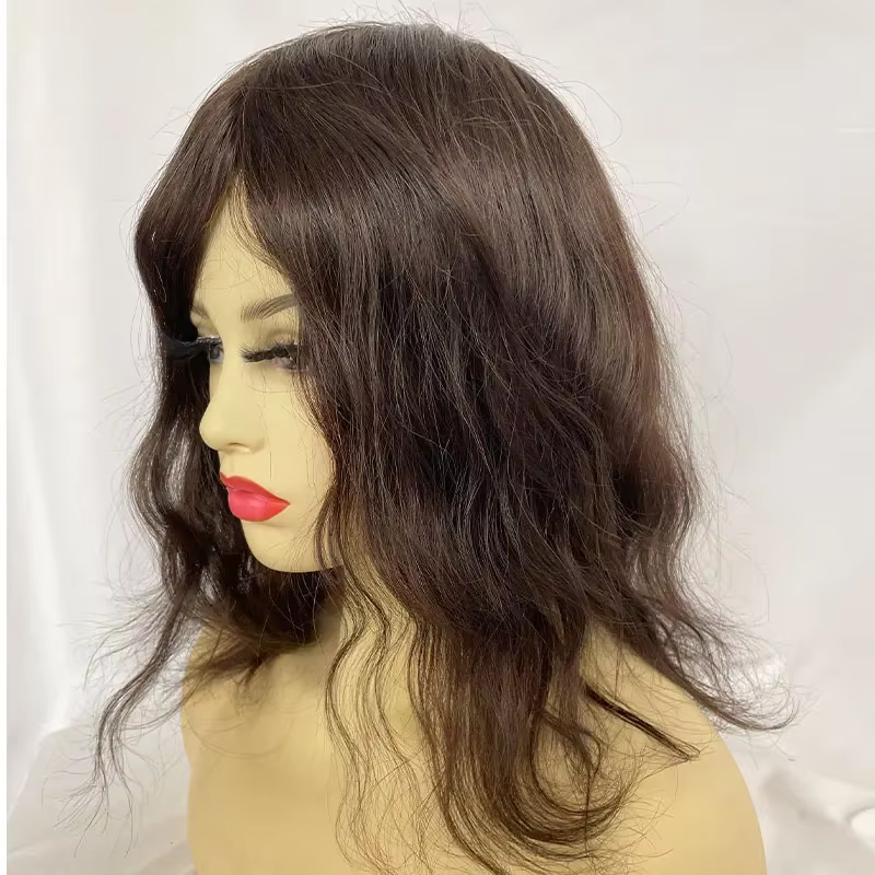 Perruque naturelle en cheveux humains vierges européens de 12 pouces, toupet complet en PU avec base