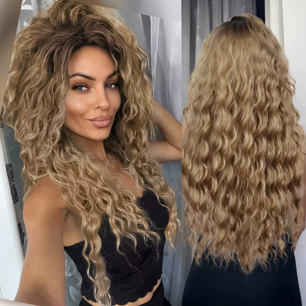 GNIMEGIL synthétique longue vague Cur perruques femme naturel marron perruque avec Clip partie libre