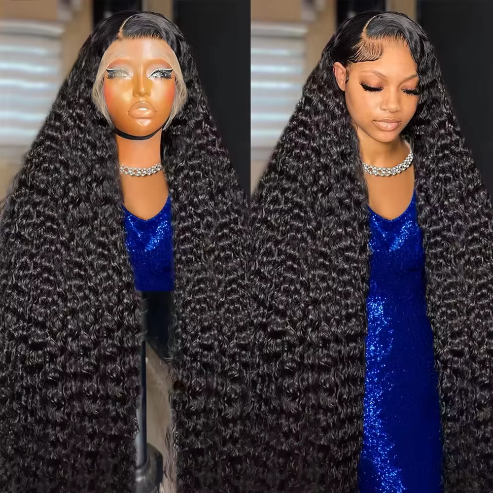 Perruque en cheveux humains couleur naturelle Deep Wave, densité 200, avec dentelle frontale HD 13x4