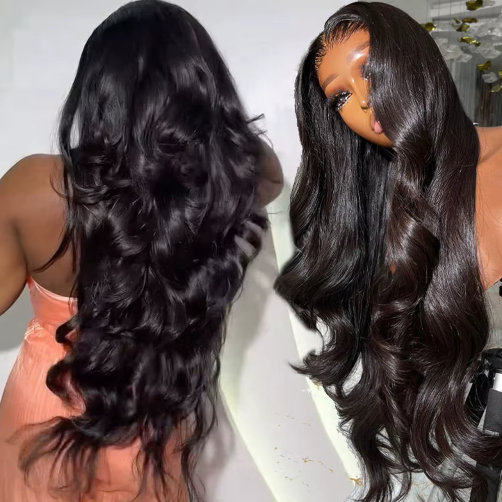 Perruque Lace Front Wig Body Wave brésilienne naturelle, cheveux humains vierges, 13x4 HD, pre-pluck
