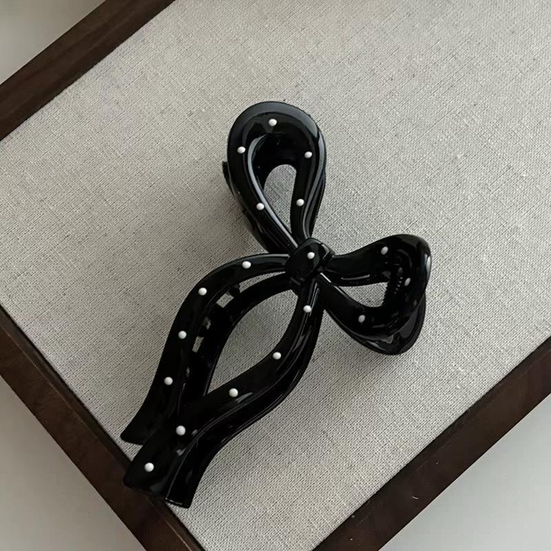 Pince à cheveux en forme de requin, noir et blanc, à pois, avec nœud, de luxe, polyvalente, accessoi