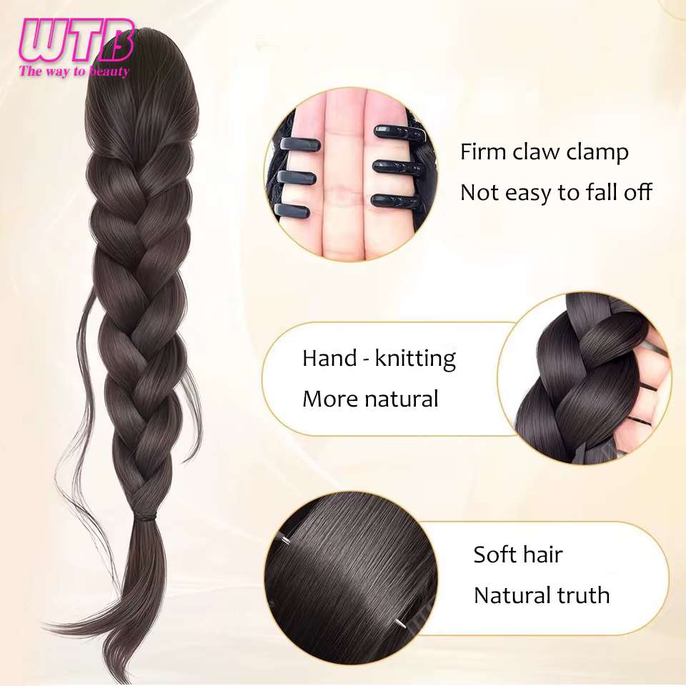 Perruque synthétique tressée pour femme, clip queue de cheval, tempérament paresseux, cheveux tressé