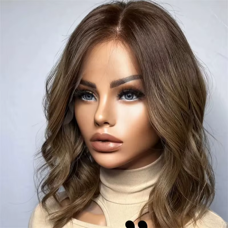 Perruque Lace Front Wig synthétique ombrée brune blonde 13x4 HD pour femme, perruque ondulée naturel