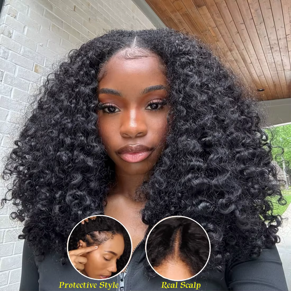 Perruque V-Part Deep Wave 40 pouces en cheveux humains, sans colle, densité 200, bouclée crépue, san