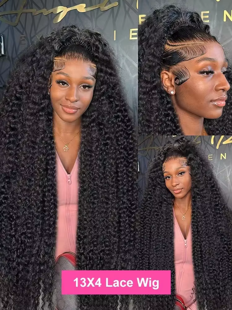 Perruque frontale en dentelle HD 13x6 Deep Wave, cheveux humains bouclés Water Wave, 38-40 pouces, p