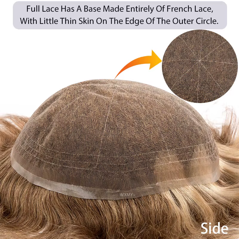 Base de dentelle française complète prothèse de cheveux masculins toupet respirant pour hommes perru