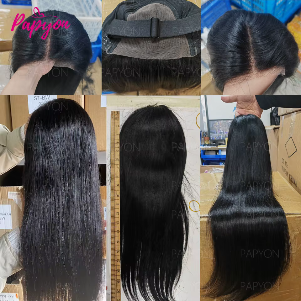 6x4 Perruque Cheveux Humain Sans Colle Perruque Lisse Pré-épilée Glueless Wigs Human Hair Drawstring