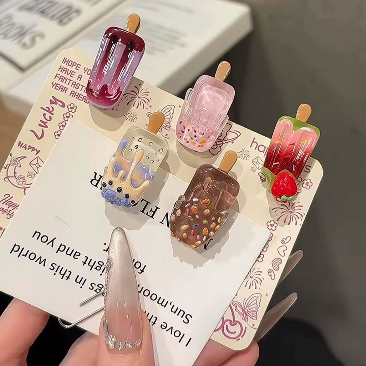 Lot de 5 mini pinces à cheveux en forme de crème glacée, mignonnes et originales, pour franges, styl