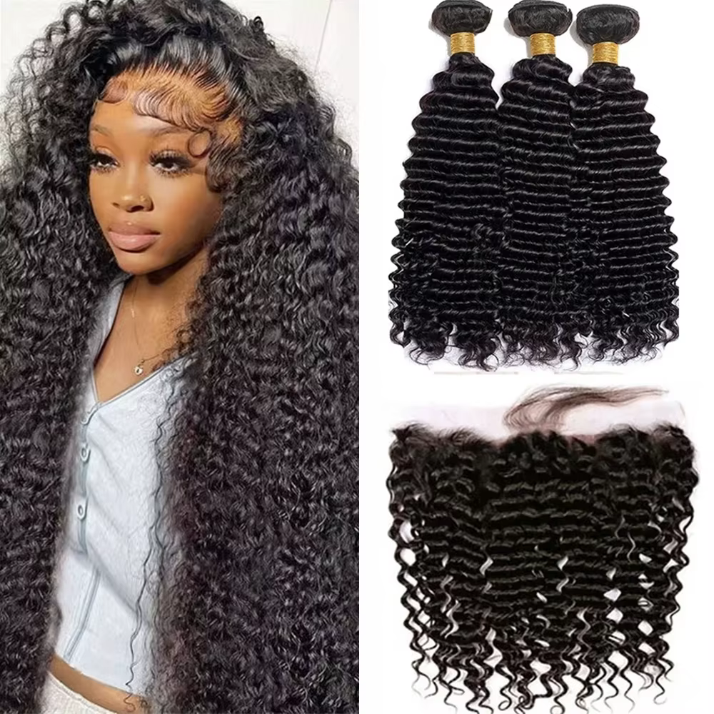 Extensions de cheveux humains 100% naturels non traités, ondulés en profondeur, volumineux et épais,