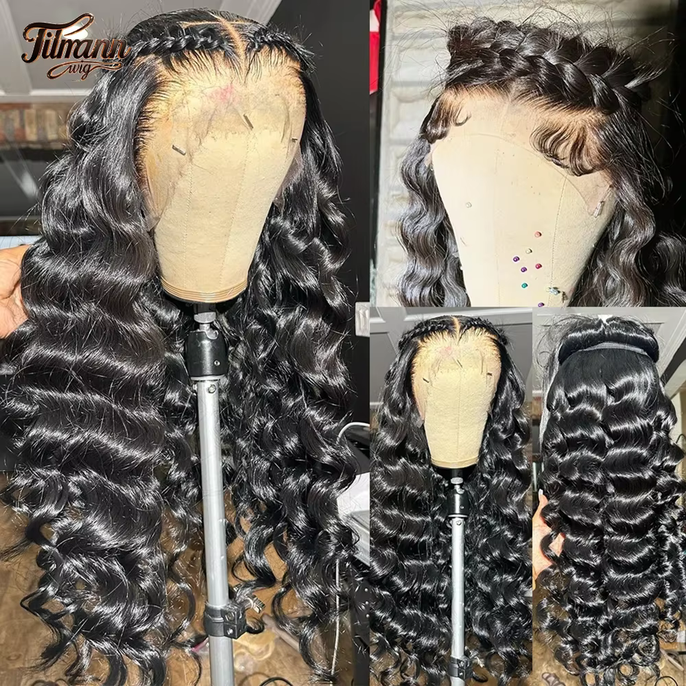 Perruques en cheveux humains 250% Loose Deep Wave 13x6 Lace Front, 30 40 pouces, style brésilien bou