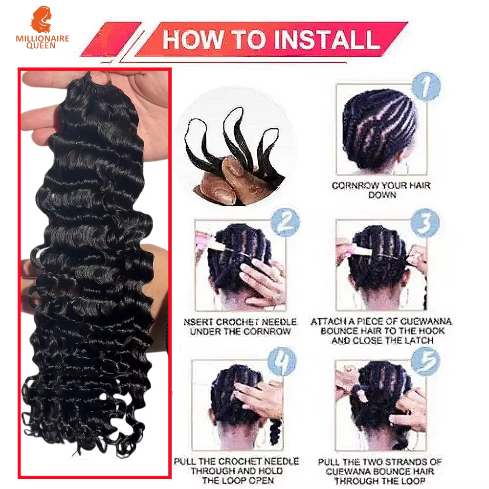 Millionaire Queen 15A Crochet plume cheveux humains birmans bouclés pré-séparés Crochet Extensions d