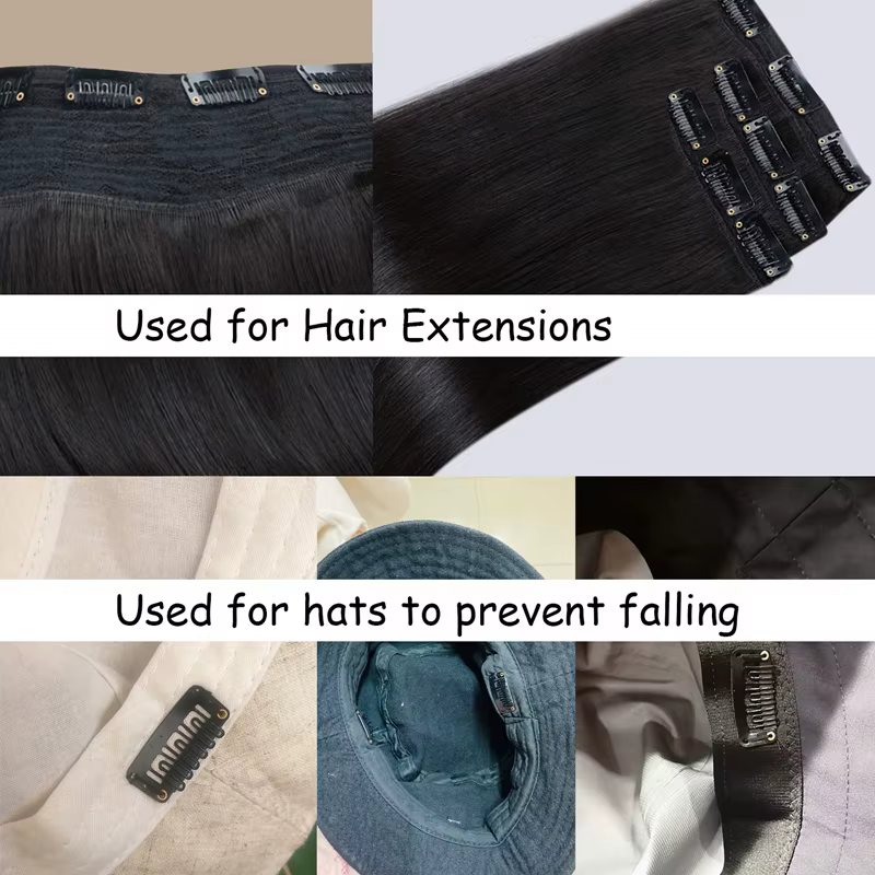 20/40 pièces 9 dents Beige/marron/noir Extensions de cheveux Clips Extension de cheveux perruques Sn