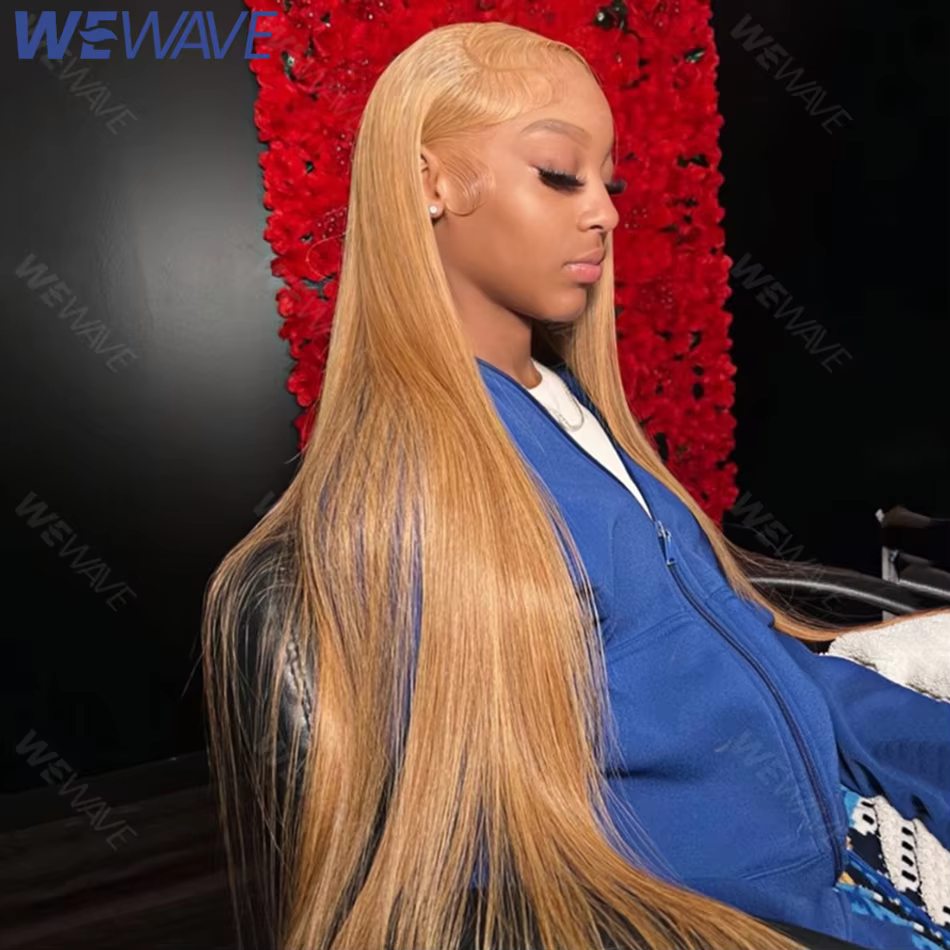 # Perruque Lace Frontal Wig naturelle lisse, blond miel 27, 13x6, pre-plucked, 13x4, 30, 34 pouces, 