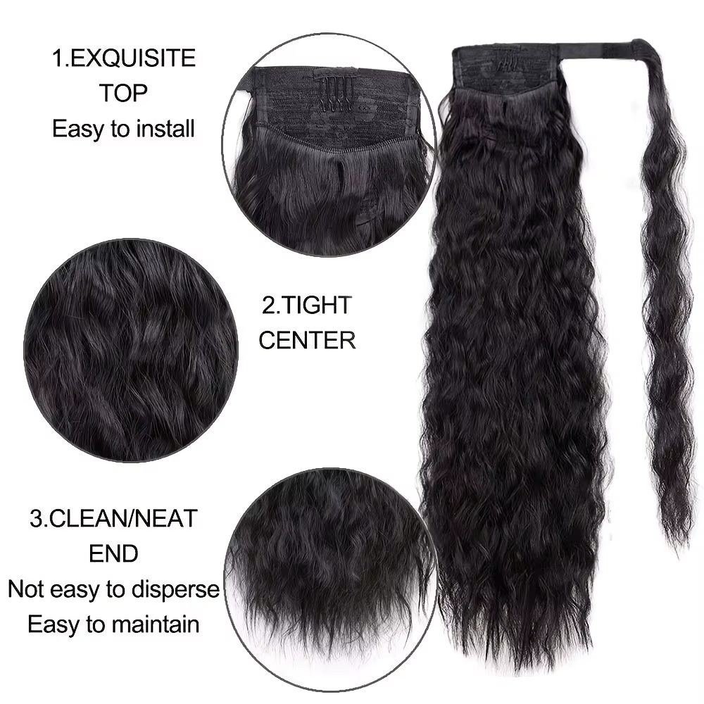 Extension queue de cheval ondulée de 22 pouces, postiche synthétique longue ondulée bouclée à enroul