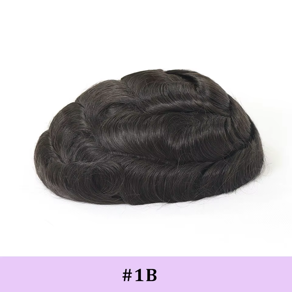 # 1B80 toupet pour hommes cheveux humains 0.06-0.08mm complet PU hommes capillaire prothèse perruque