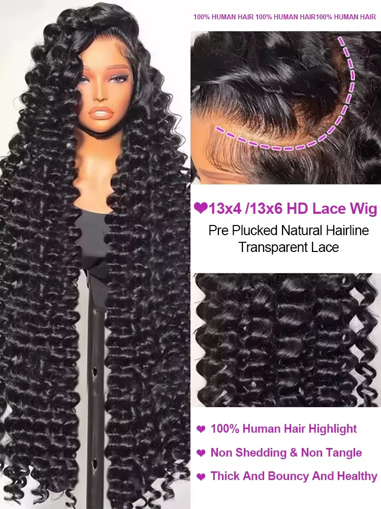 40 pouces HD lâche vague profonde 13x6 dentelle avant perruques de cheveux humains brésilien bouclés