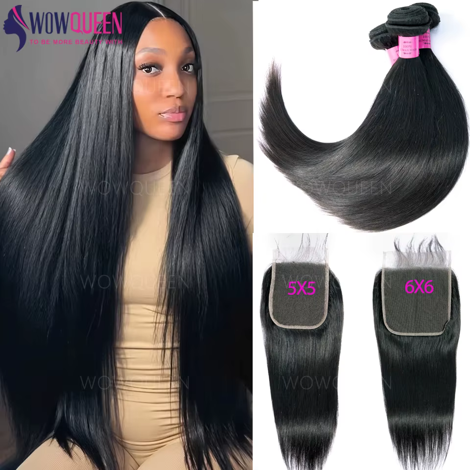 Straight Tissage Cheveux Humain 100% Mèches Cheveux Humain Avec Closures 6x6 5x5 Closure Cheveux Hum