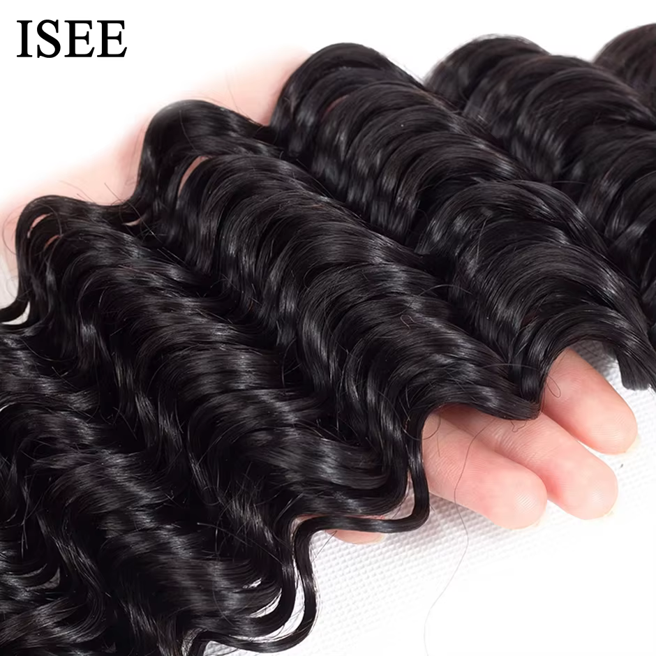 Tissage en lot Deep Wave brésilien 100% naturel-ISEE HAIR, extension de cheveux, lots de 3/4