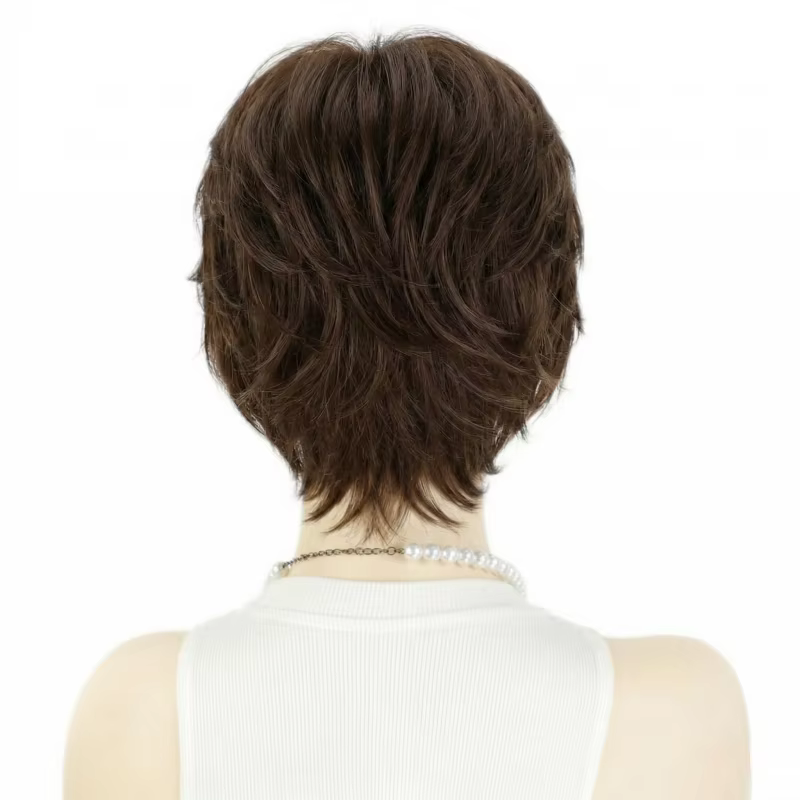 Perruque courte noire coupe pixie 6*6 avec base en soie et devant en PU, 100% cheveux humains pour f