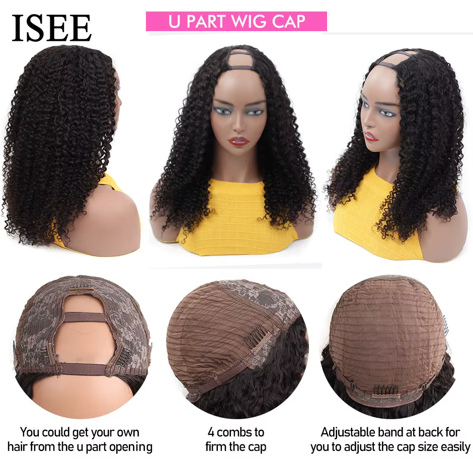 Perruques mongoles crépues bouclées en U pour femmes, cheveux 100% naturels bouclés, densité 180%, e