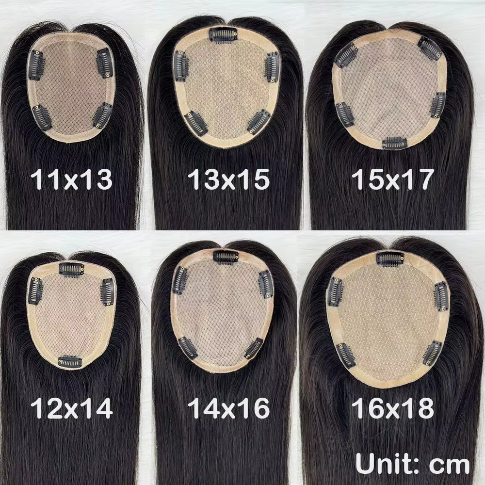 15X17 cm Base en soie femmes Topper avec 4 Clips en postiche malaisie vierge cheveux humains toupet