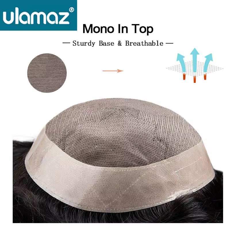 Mono toupet cheveux hommes capillaire mâle cheveux prothèse Durable Mono hommes perruques cheveux hu