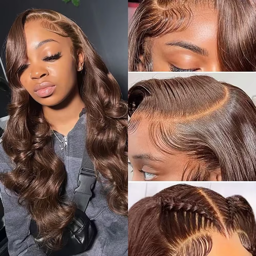 HD 200% 30 36 pouces chocolat brun vague de corps 13x6 dentelle avant perruques de cheveux humains 1