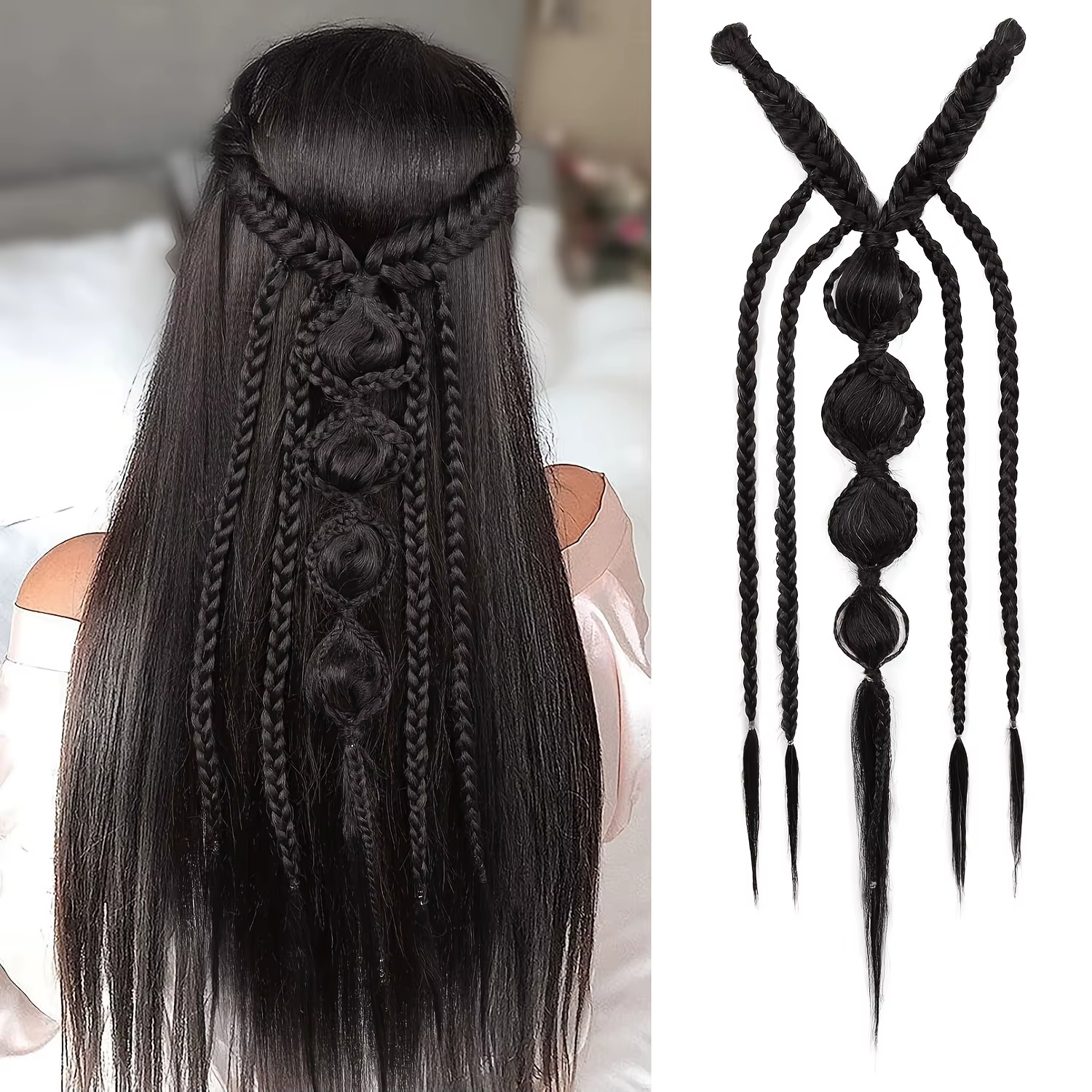 Extensions de cheveux synthétiques tressées style bohème viking, mèches ombrées, tresses féeriques m