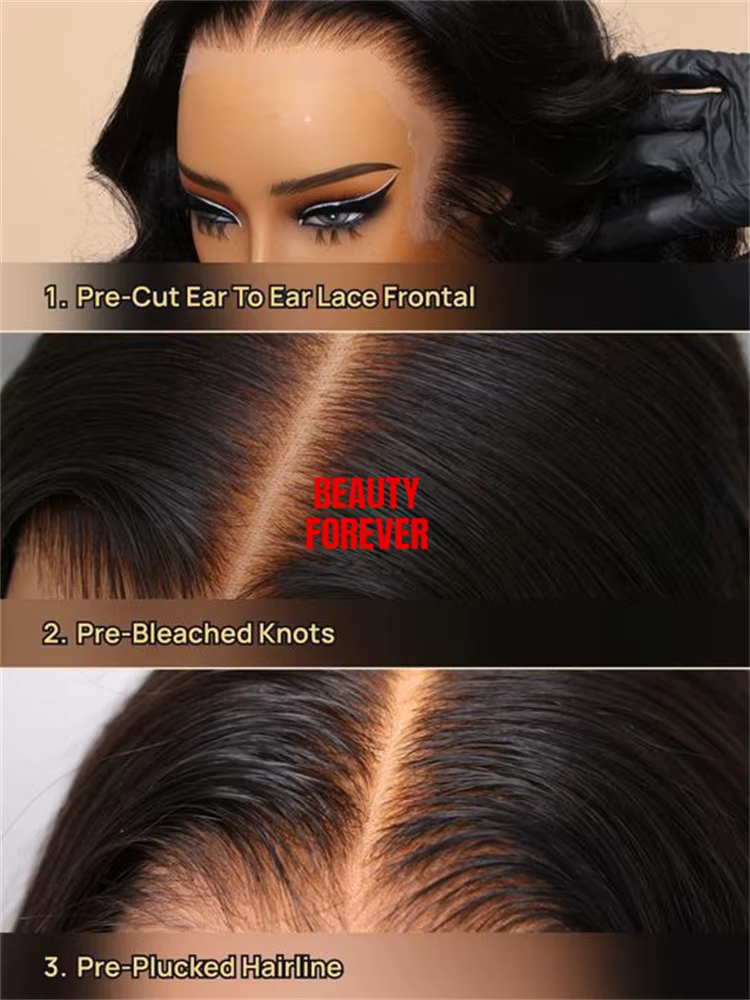 7X5 Bye Bye noeuds doigt bobines bouclés sans colle perruque de cheveux humains sans colle Transpare