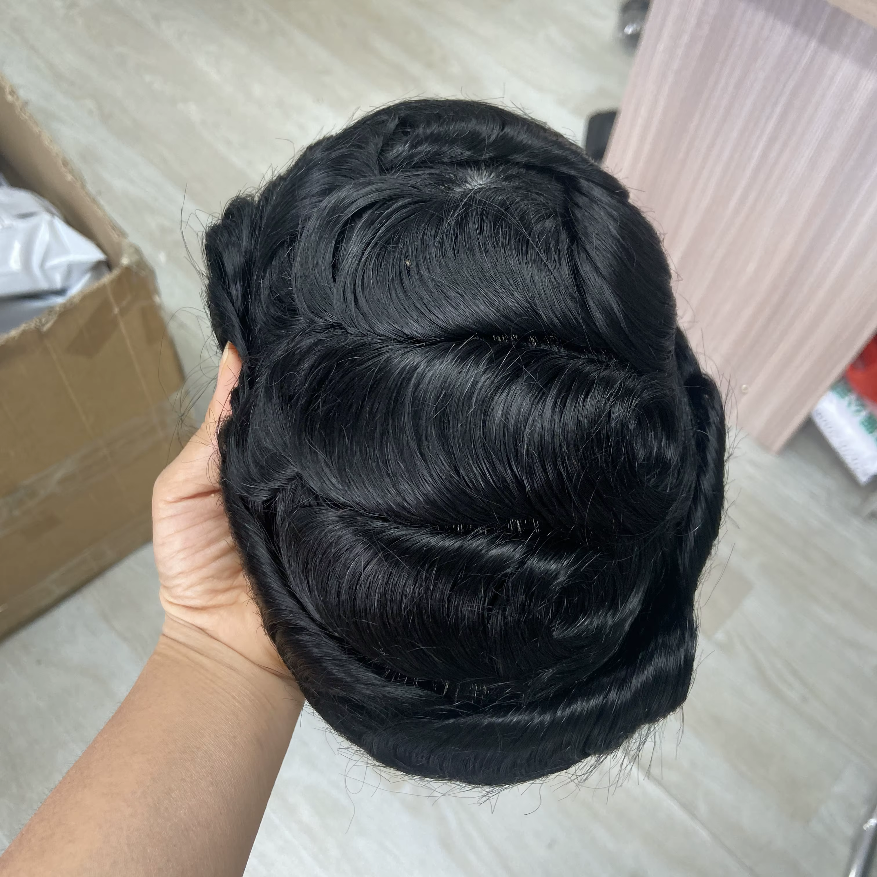 Perruque à Base de dentelle complète pour hommes, unité de système de cheveux humains naturels respi