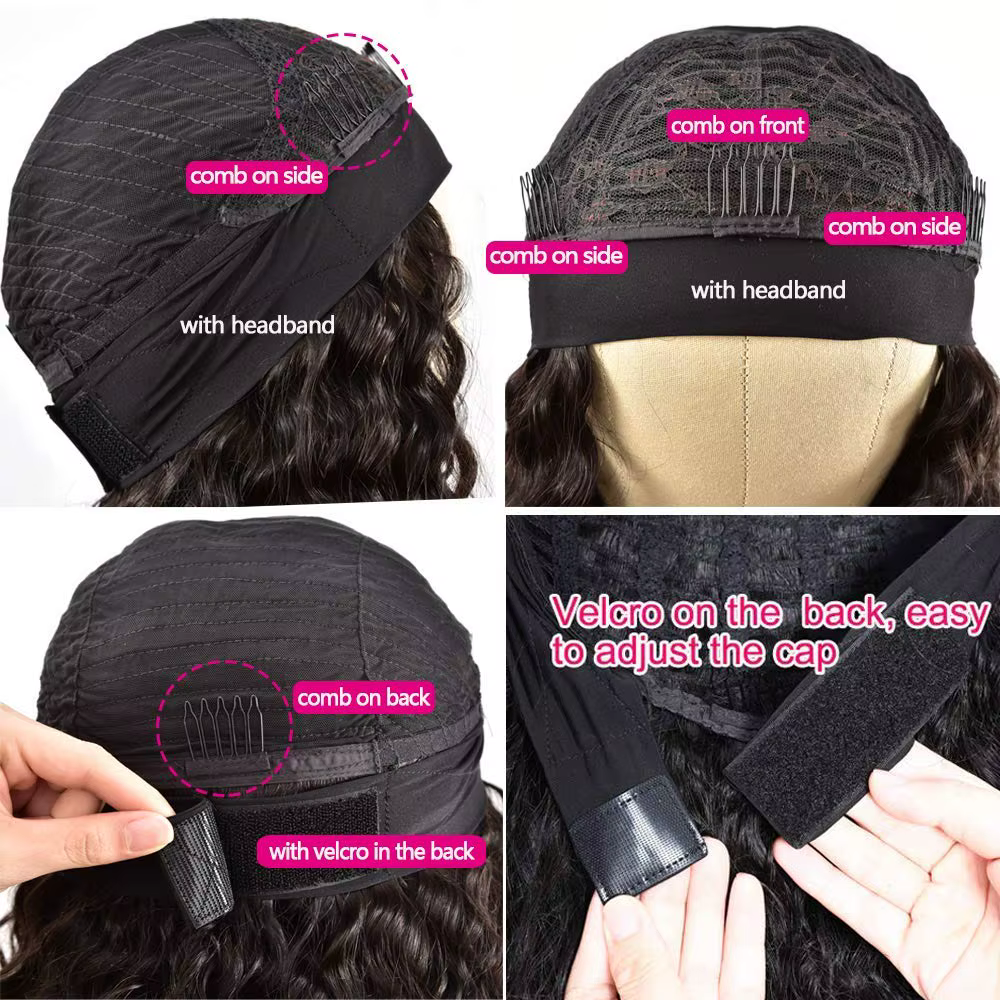 Bandeau perruques vague d'eau perruque de cheveux humains pour les femmes fait à la Machine 16-22 po