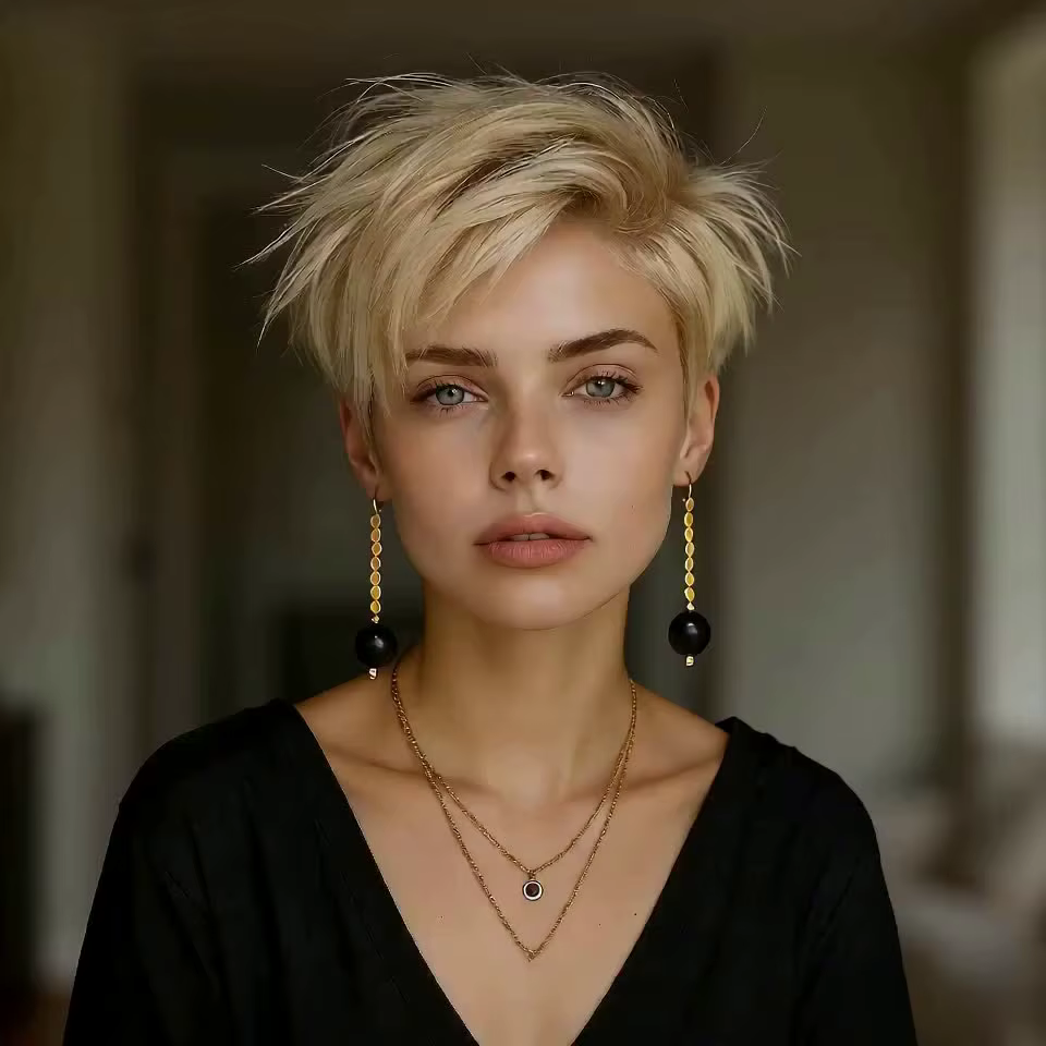 Perruque courte en cheveux humains naturels, coupe Pixie couleur champagne, avec frange, 6 pouces, p