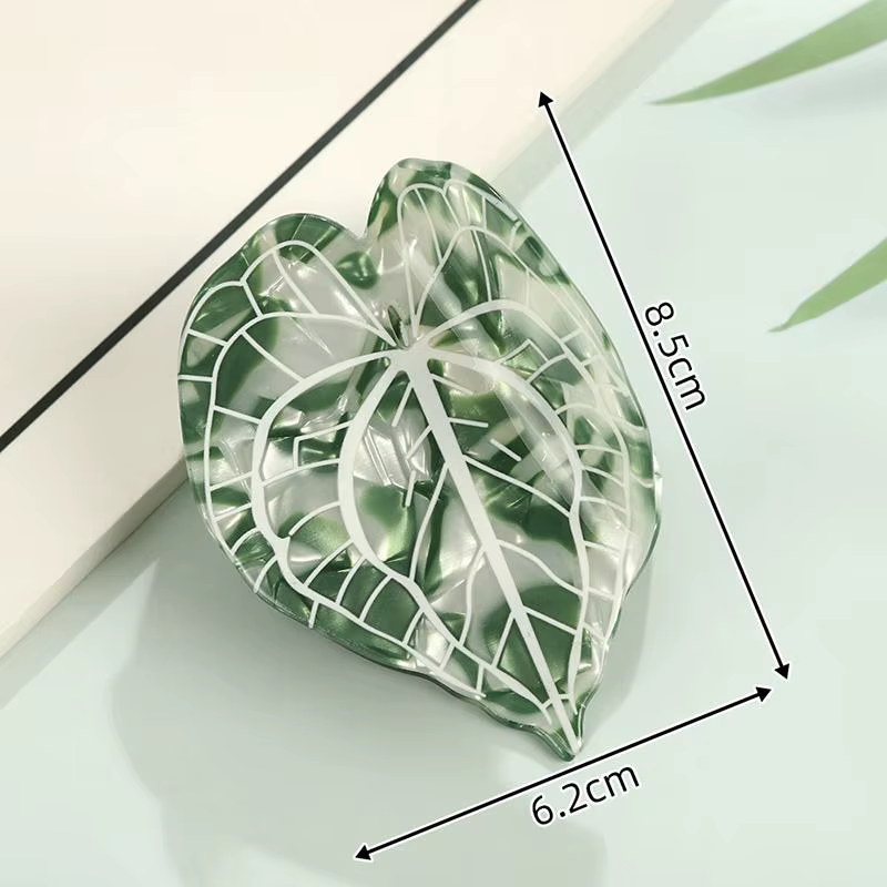 Pince à cheveux en acétate écologique motif feuilles de la série Forêt, pince crabe pour femmes et f