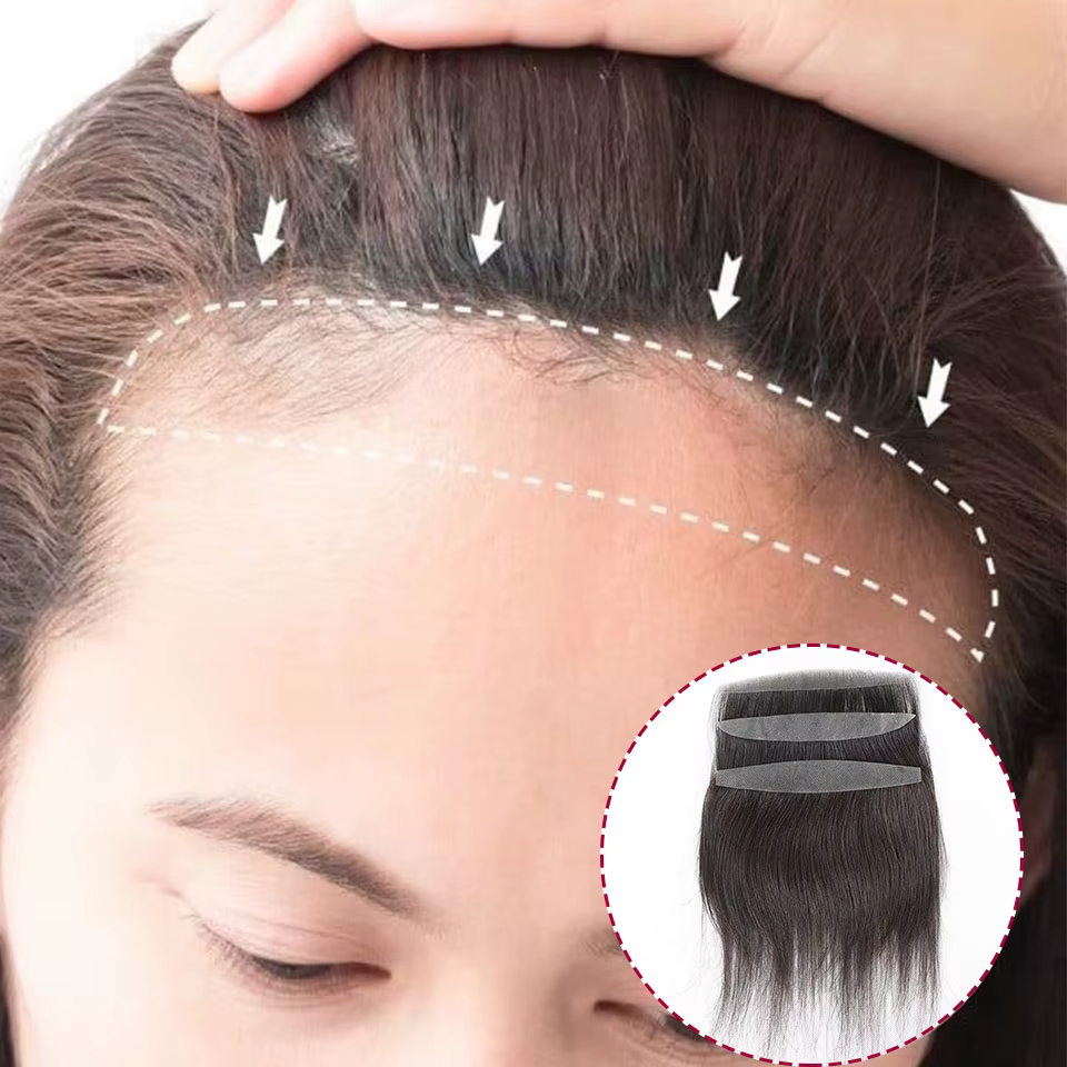 Prothèse capillaire frontale complète en PU pour femmes, extensions de cheveux humains noirs naturel