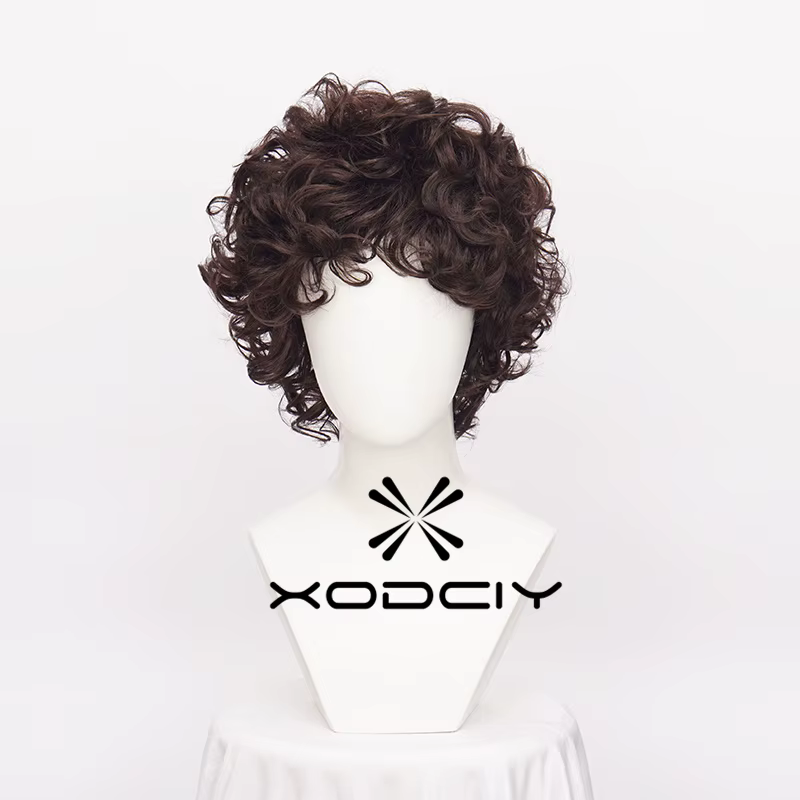 Frodo Baggins Cosplay perruque marron court bouclés résistant à la chaleur cheveux synthétiques jeu